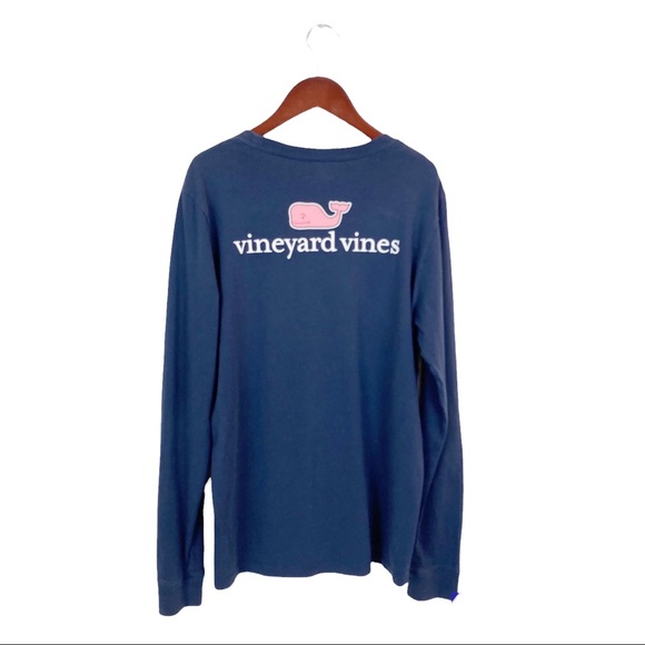 Vineyard Vines Whale Long Sleeve Pocket Tee Navy Blue Youth Large - Picture 2 of 10